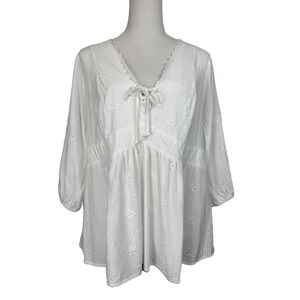 Torrid White Eyelet Embroidered Lace Up Babydoll Blouse Top Womens Plus Size 1